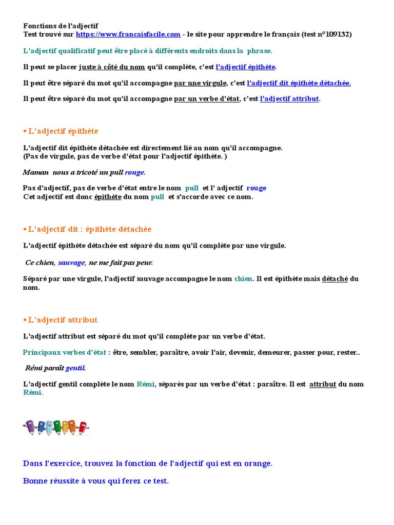 Exercice Attribut Du Sujet 6ème Pdf Fonctions de L'adjectif | PDF | Adjectif | Unités sémantiques