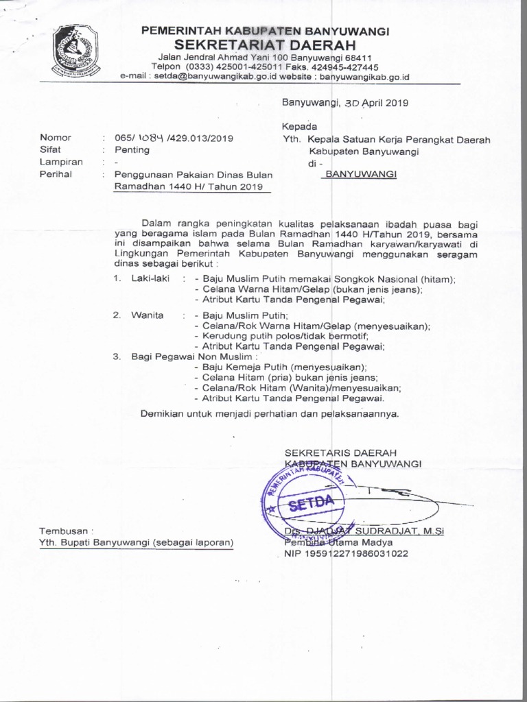 Surat Edaran Penggunaan Pakaian Dinas Bulan Ramadhan