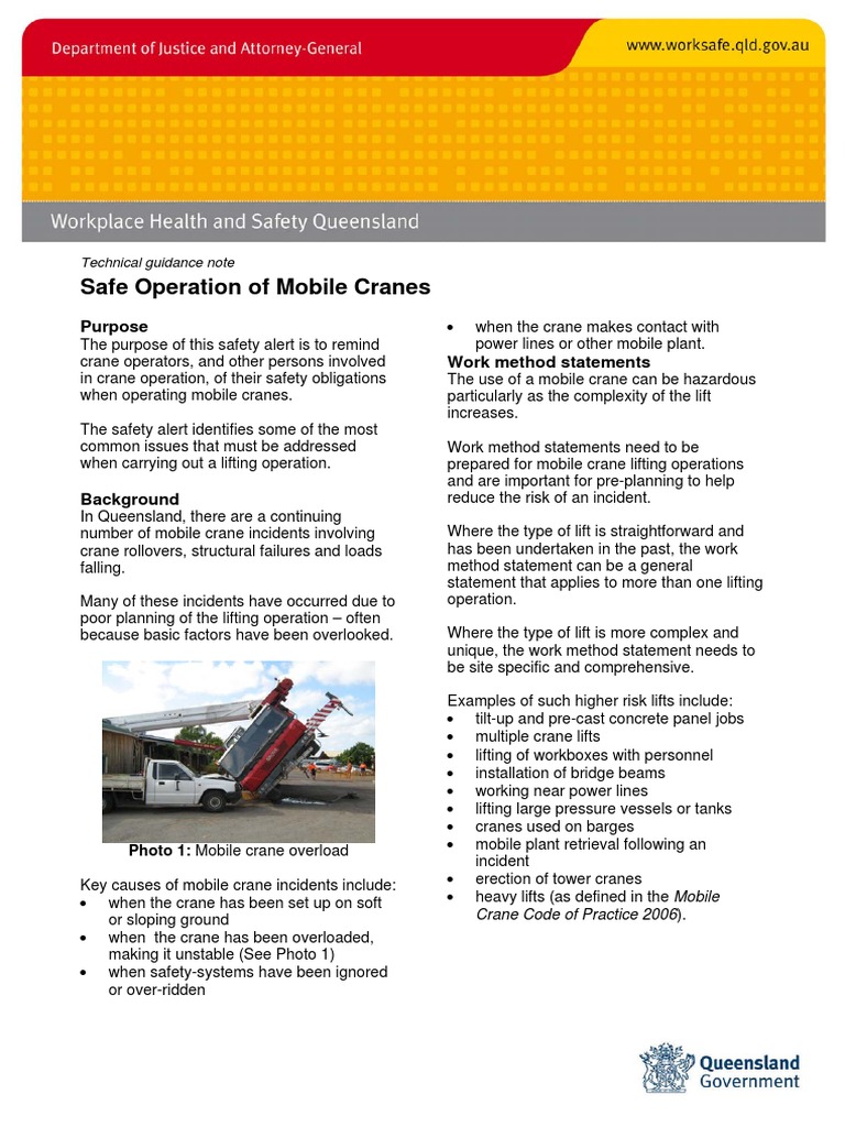 Safe Operation of Mobile Cranes: Purpose Work Method Statements | PDF ...
