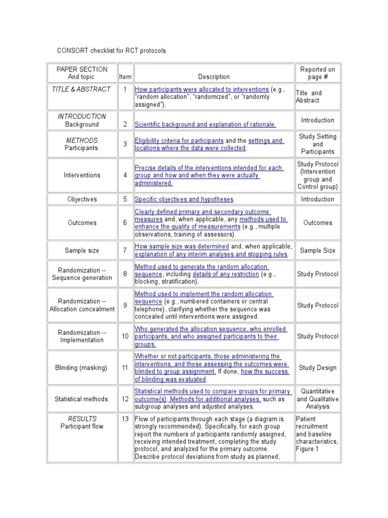 CONSORT Checklist for RCT Protocols | PDF | Randomized Controlled Trial ...