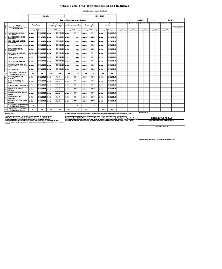 SF3 Book Issuance Record 2018-2019 | PDF