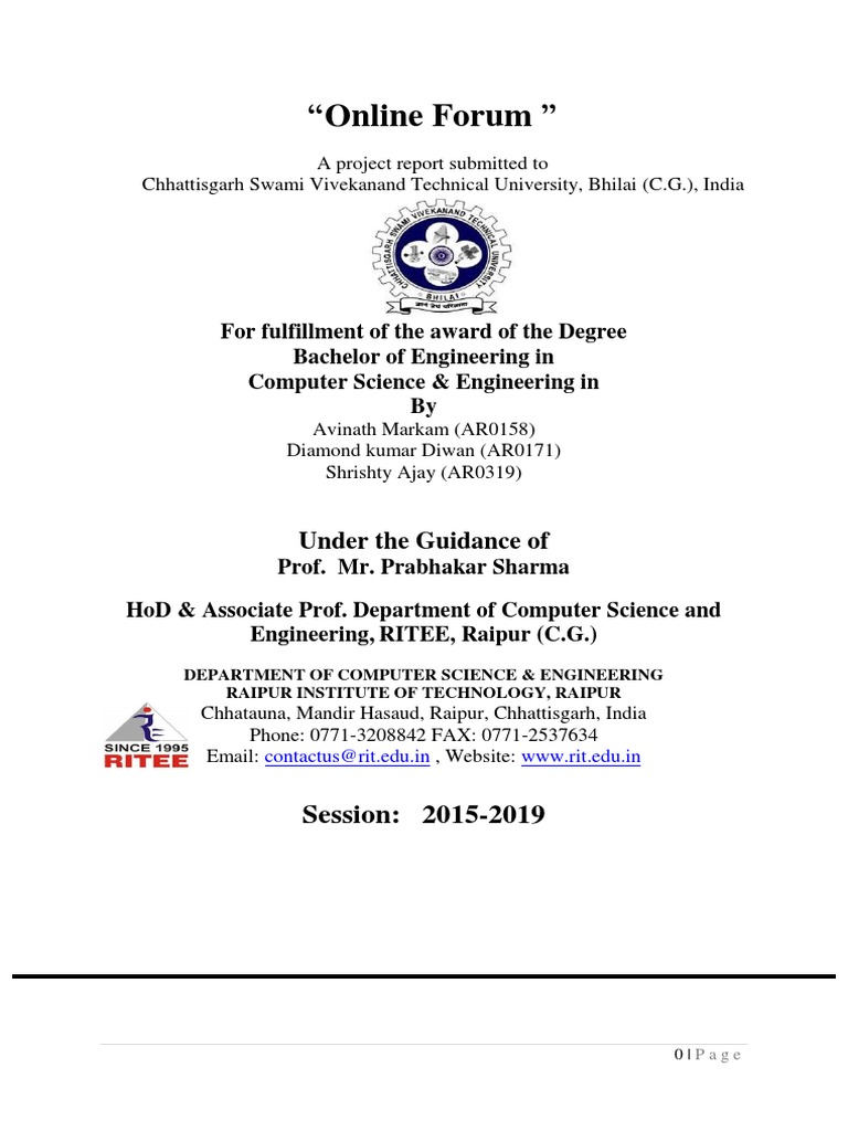 Online Forum A Project Report on Developing a Based Discussion