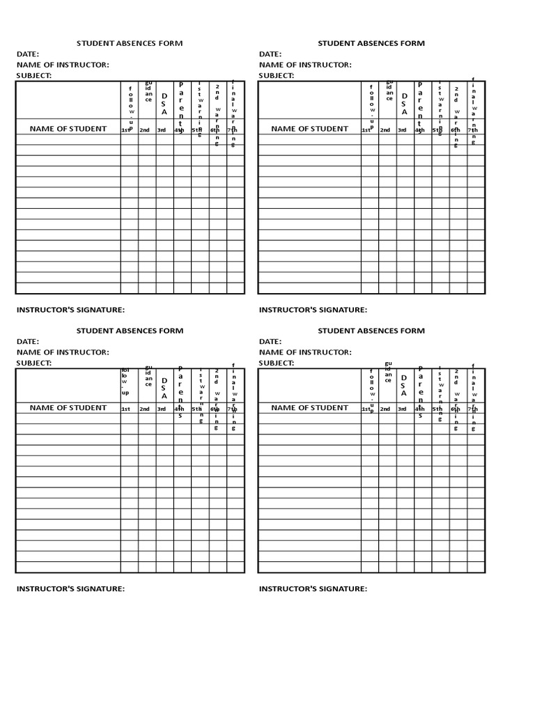Student Absences Form Template | PDF | Unrest