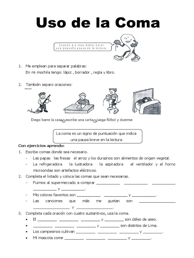 Ejercicios para el uso de la coma | PDF | Artes del Lenguaje y Comunicación