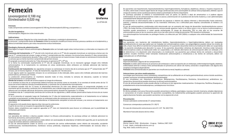 Prospecto de Femexin 28 Comprimidos | PDF | Control de la natalidad ...