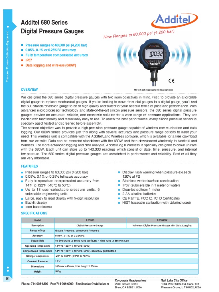 680 Digital Pressure Gauge | PDF | Calibration | Pressure Measurement