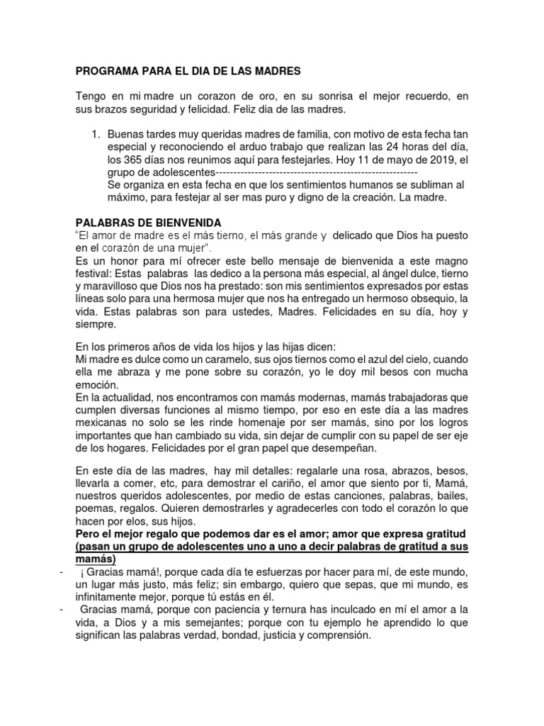 Programa para El Dia de Las Madres | PDF | Amor