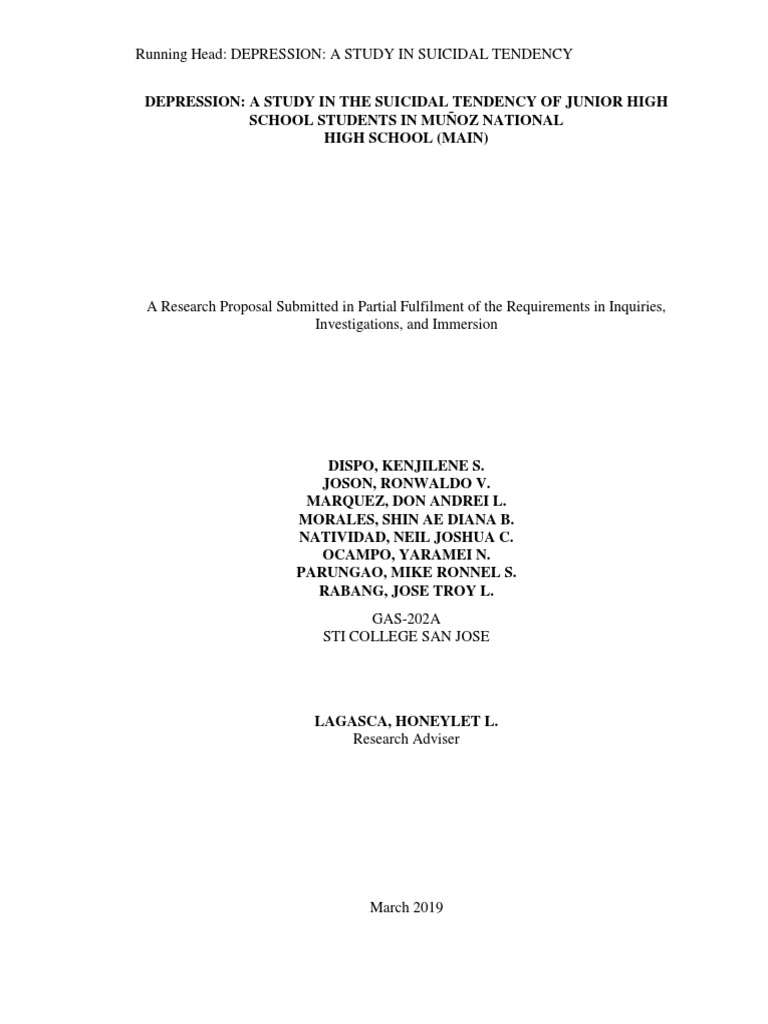 Suicidal Tendencies in Junior High Students | PDF | Major Depressive ...