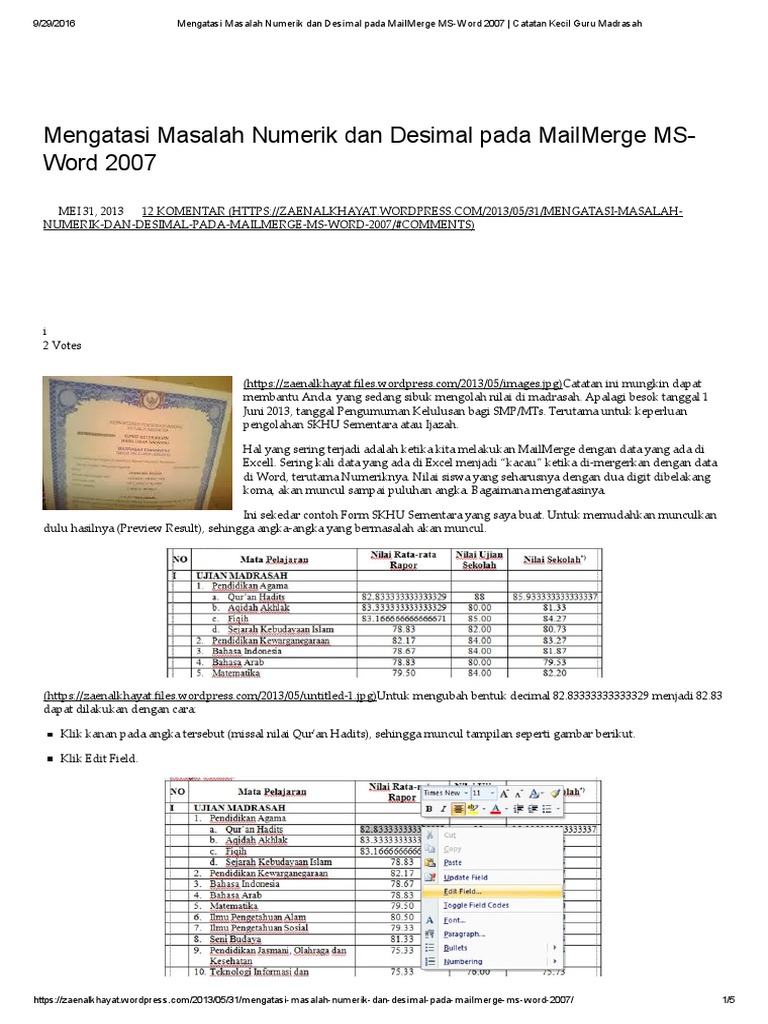 Mengatasi Masalah Numerik Dan Desimal Pada MailMerge MS-Word 2007 ...