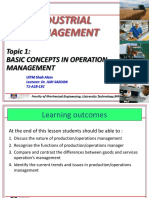 Industrial Management: Topic 1: Basic Concepts in Operation Management