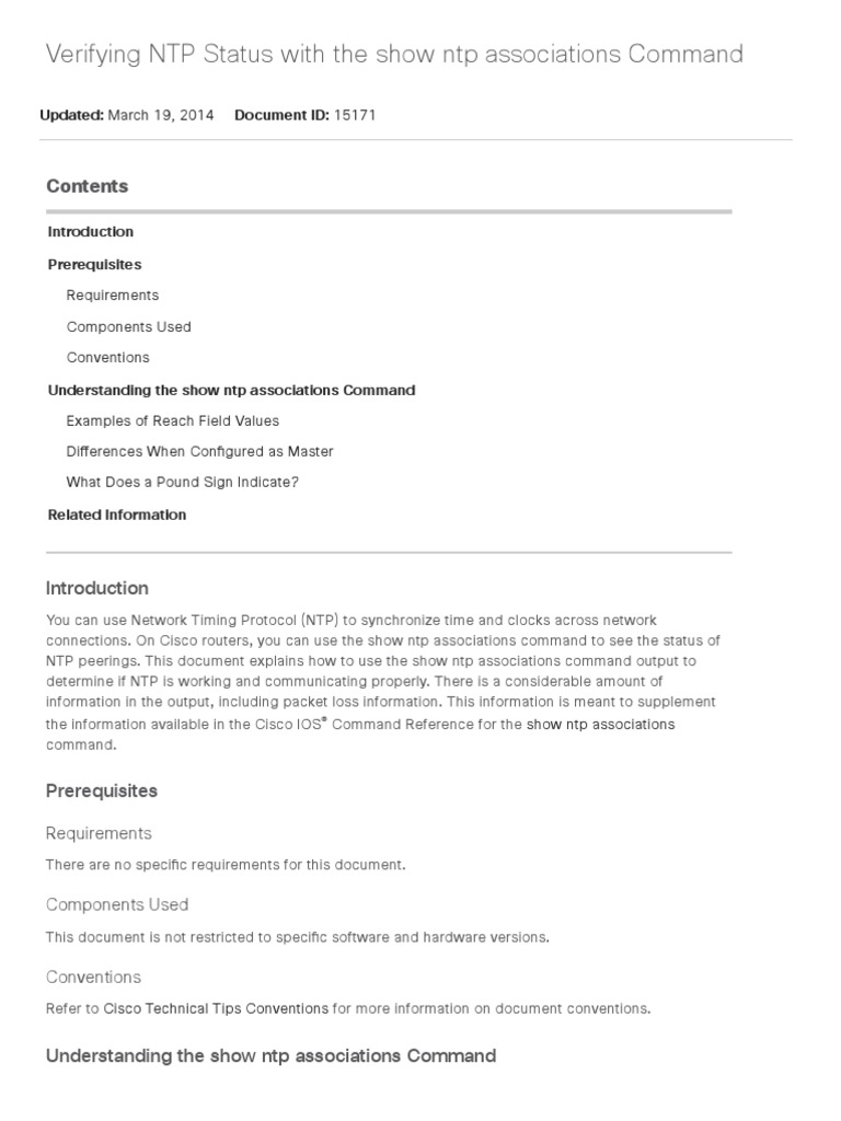 Verifying ntp status with the show ntp associations command cisco pdf