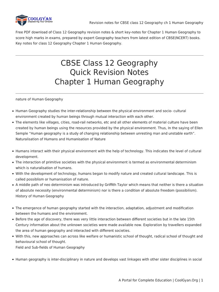 An Overview of Human Geography: Key Concepts and Relationships Explored
