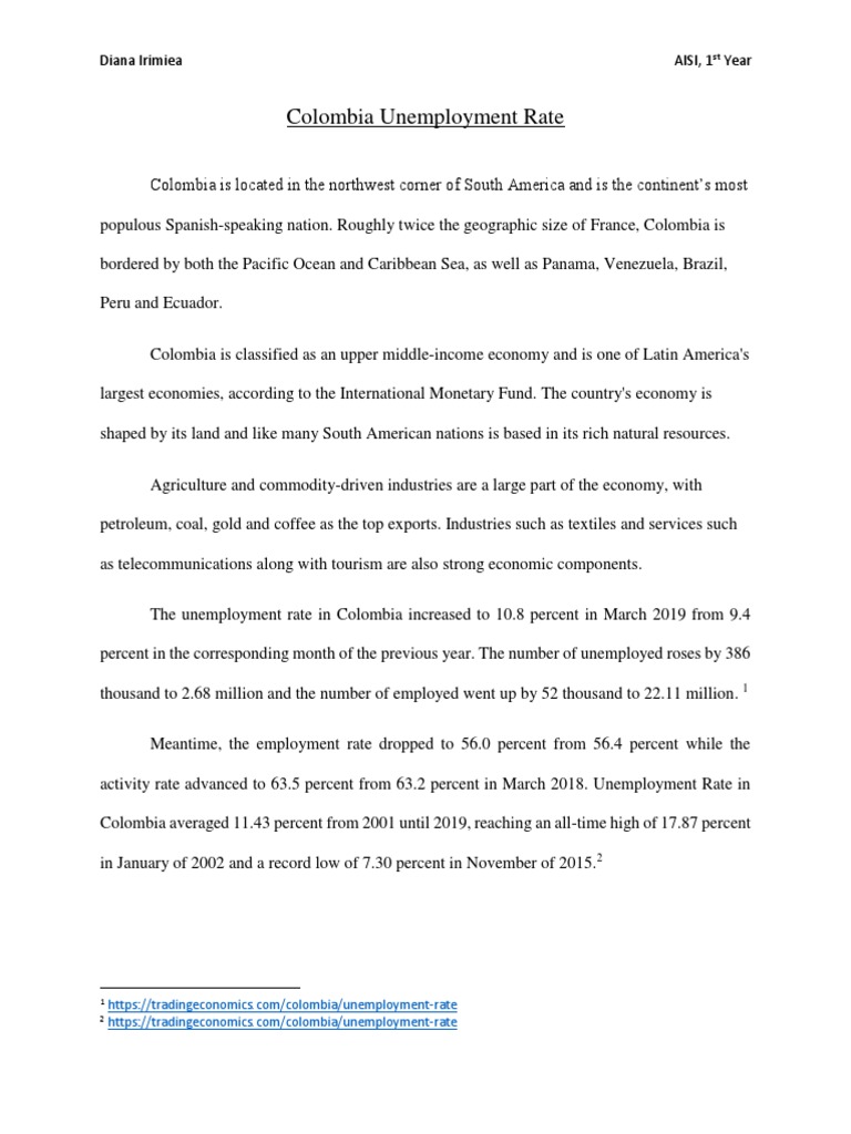 Colombia Unemployment Rate PDF Poverty Poverty & Homelessness