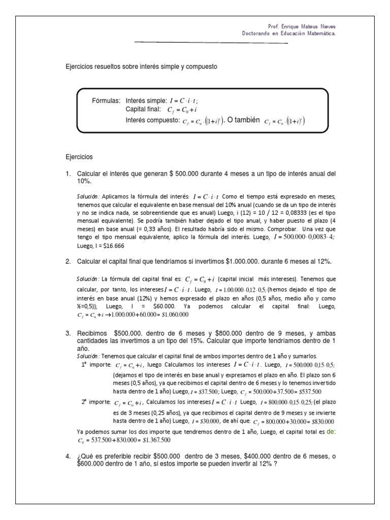 Ejercicios de Interés Simple y Compuesto | PDF | Interés | Distribución ...
