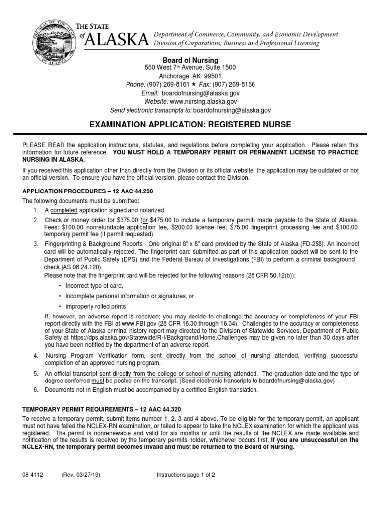 Alaska RN License Application Guide | PDF | National Council Licensure ...