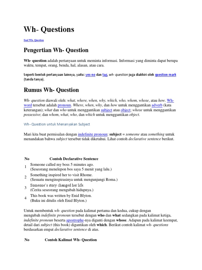 Contoh dan Rumus Wh- Questions | PDF | Seni & Disiplin Bahasa