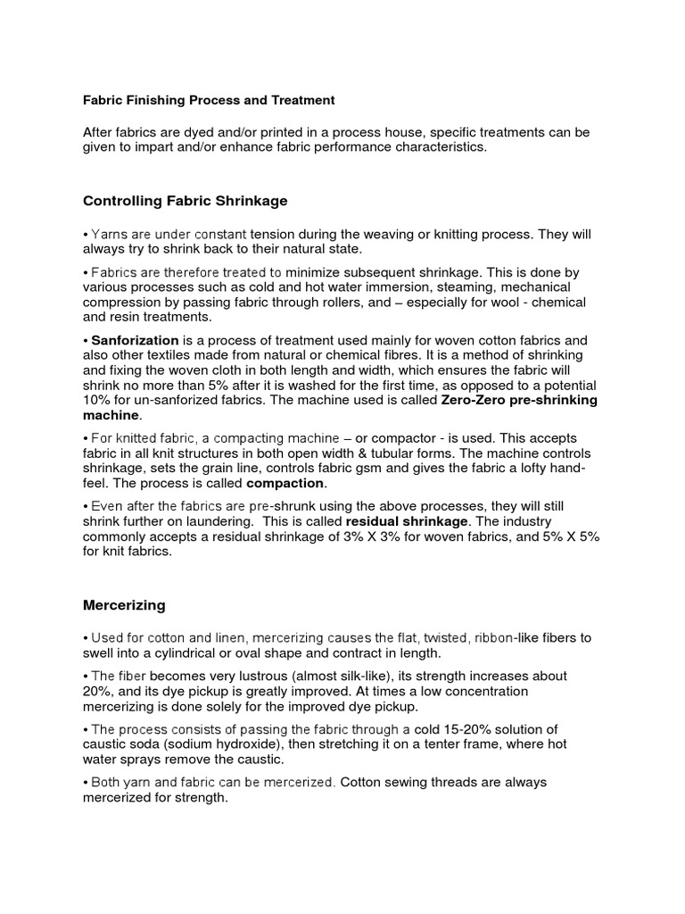 Fabric Finishing Process and Treatment | PDF | Textiles | Materials