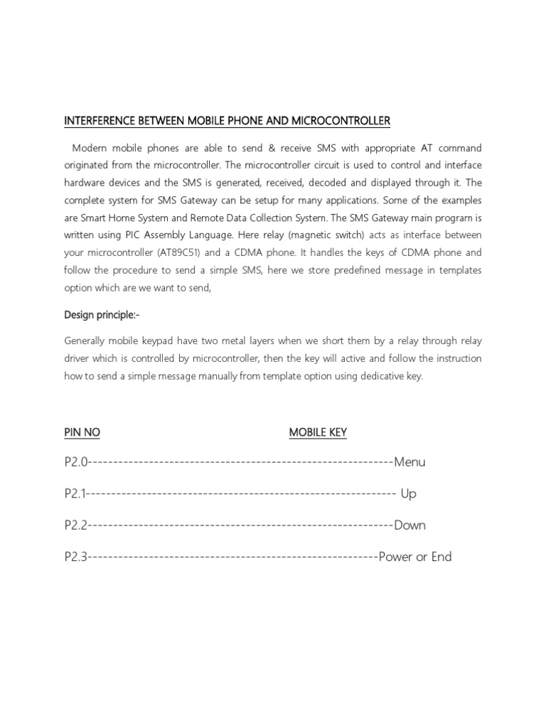 Mobile Phone Microcontroller Interface | PDF