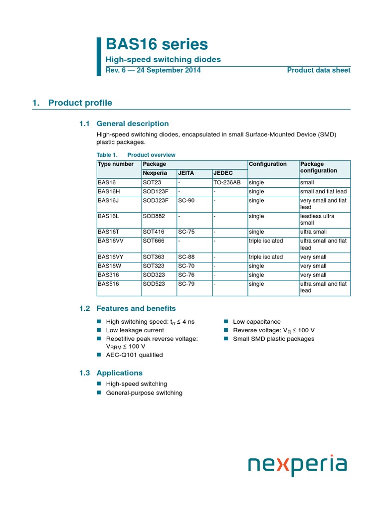 BAS16 Series: 1. Product Profile | PDF | Printed Circuit Board | Diode