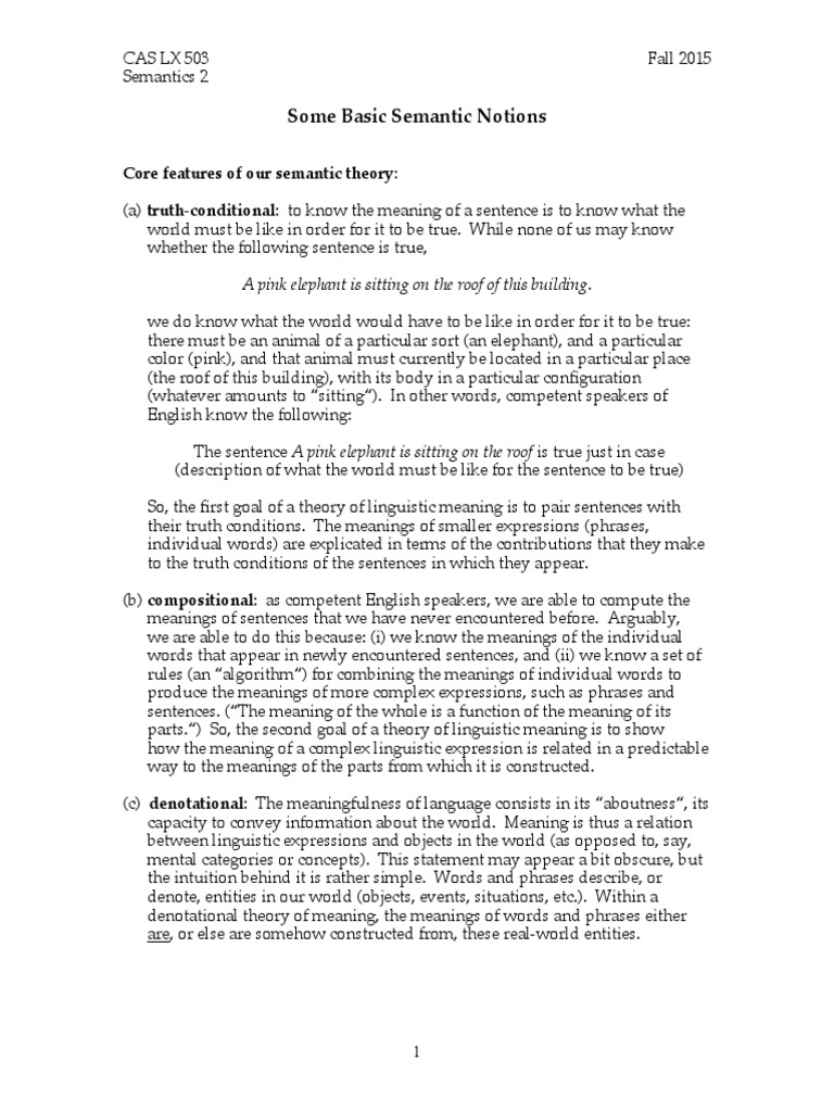 Some Basic Semantic Notions: Core Features of Our Semantic Theory | PDF ...
