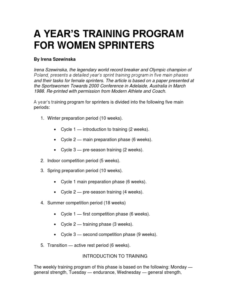 Szewinska A Years Training Program For Women Sprinters PDF | PDF ...