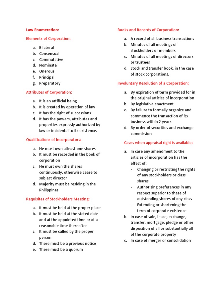 Law Enumeration Books and Records of Corporation PDF Corporations