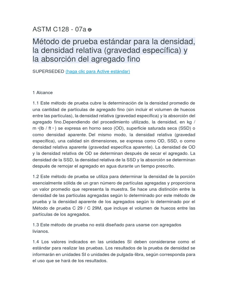 Astm c128 actualizada pdf densidad humedad