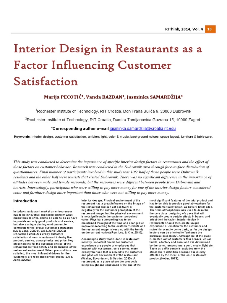 Impact of Interior Design on Dining Satisfaction | PDF | Customer ...