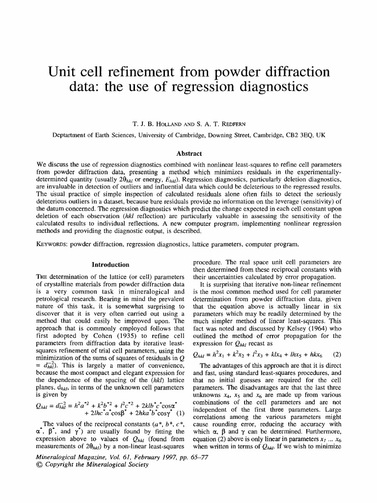 Unit Cell Refinement From Powder Diffraction Data: The Use of ...