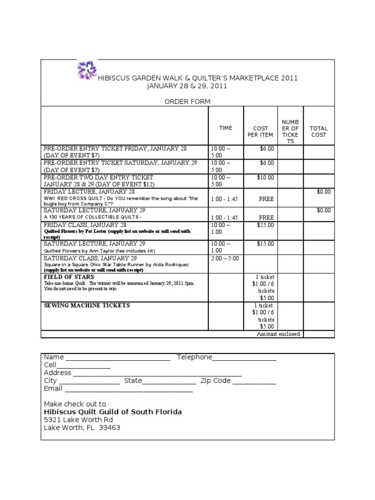 Hibiscus Quilt Marketplace Order Form | PDF | Crafts | Folk Art