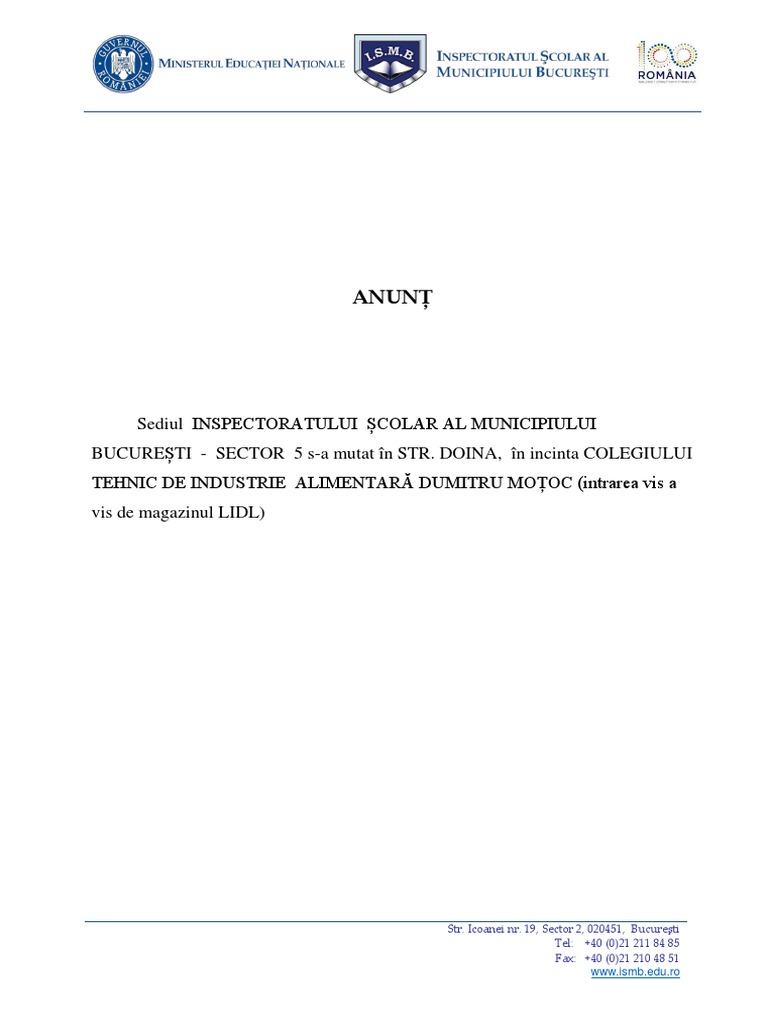 Mutare Sediu Inspectorat Sector5