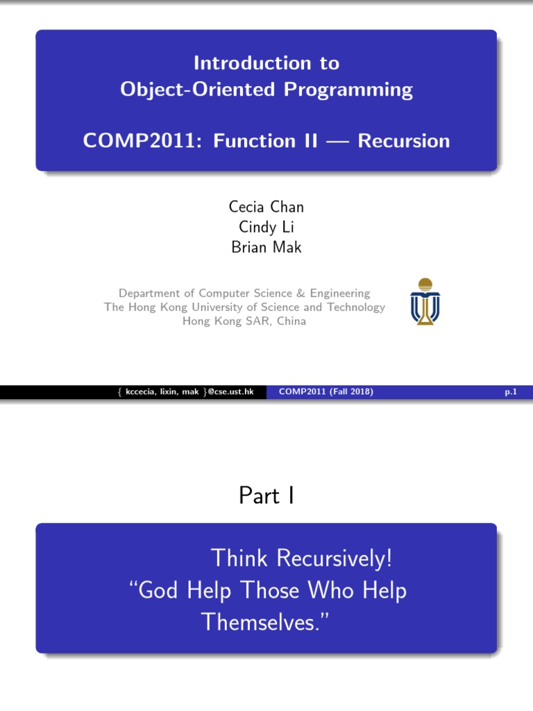 Introduction To Object-Oriented Programming COMP2011: Function II ...