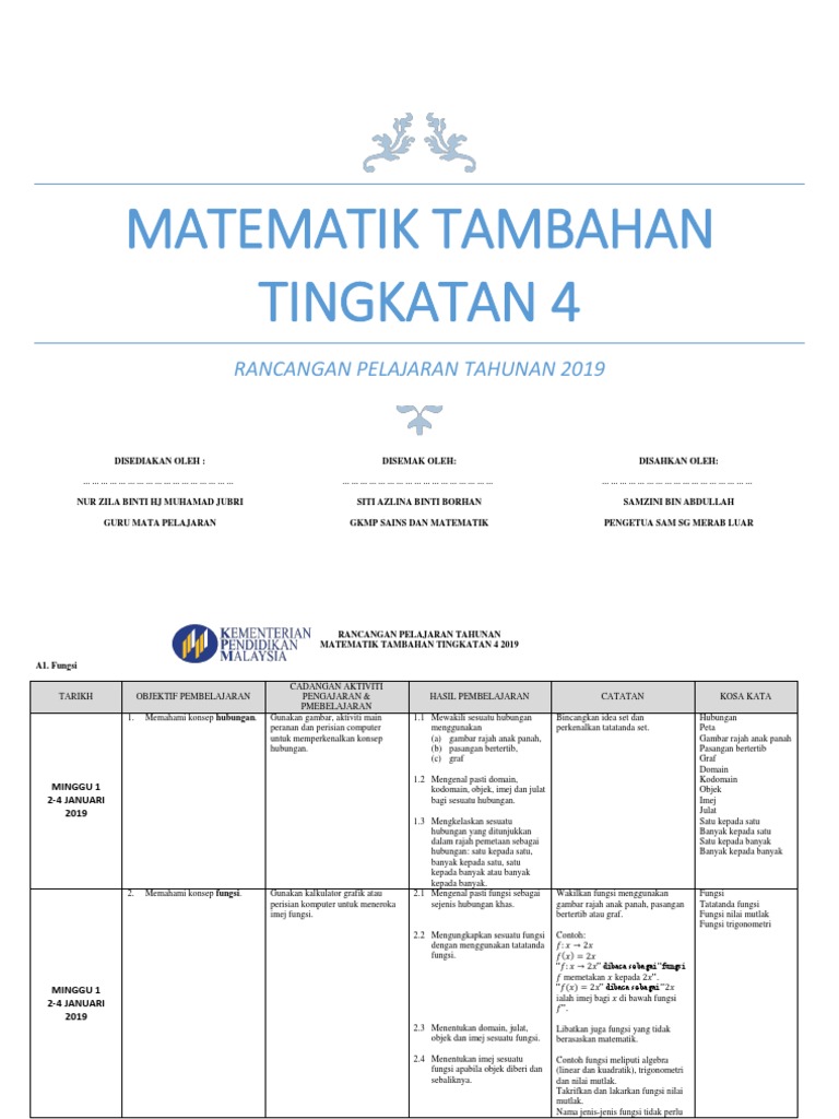 Rpt T4 Matematik Tambahan 2019 Lengkap Pdf