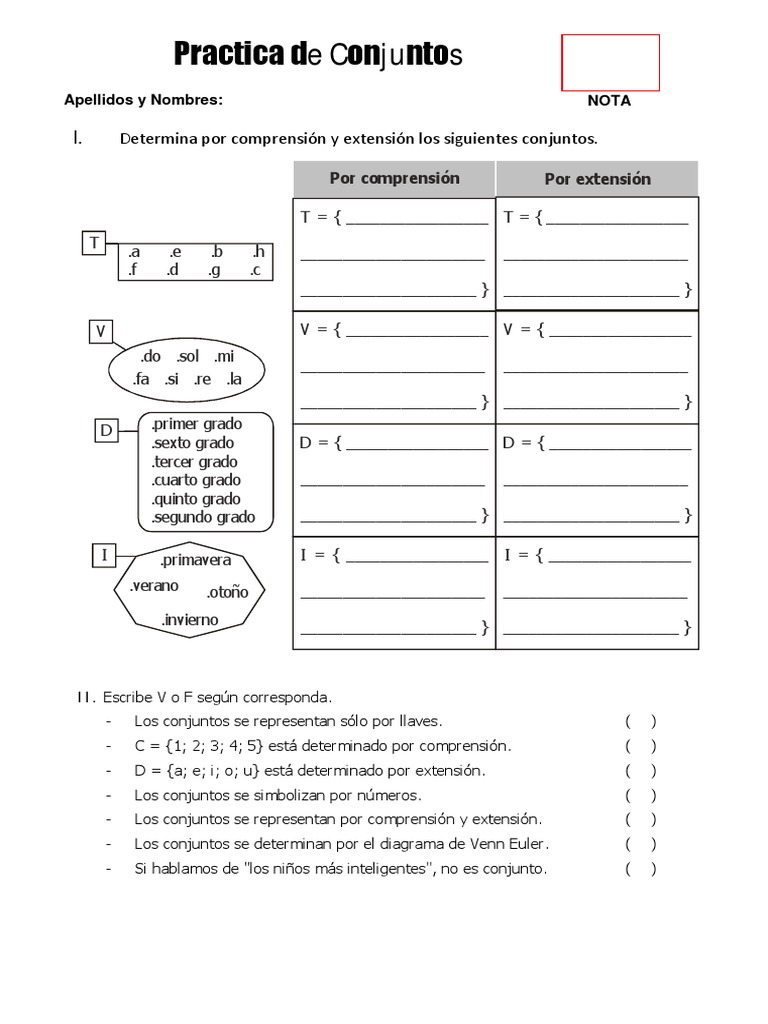 Ejercicios de Conjuntos para 4to Grado | PDF | Enseñanza de matemática