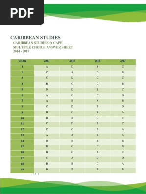 Caribbean Studies Multiple Choice Answers Spec 2014 - 2017
