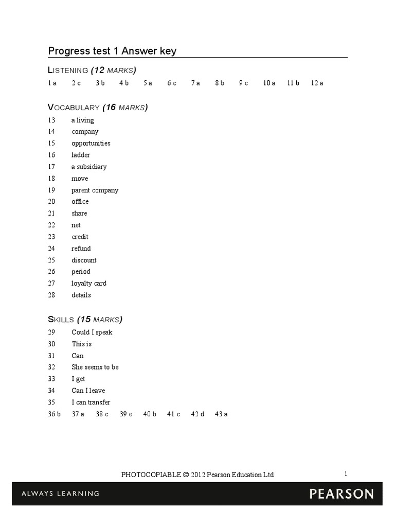 Progress Test 1 Market Leader Pre-Intermediate | PDF | Career & Growth