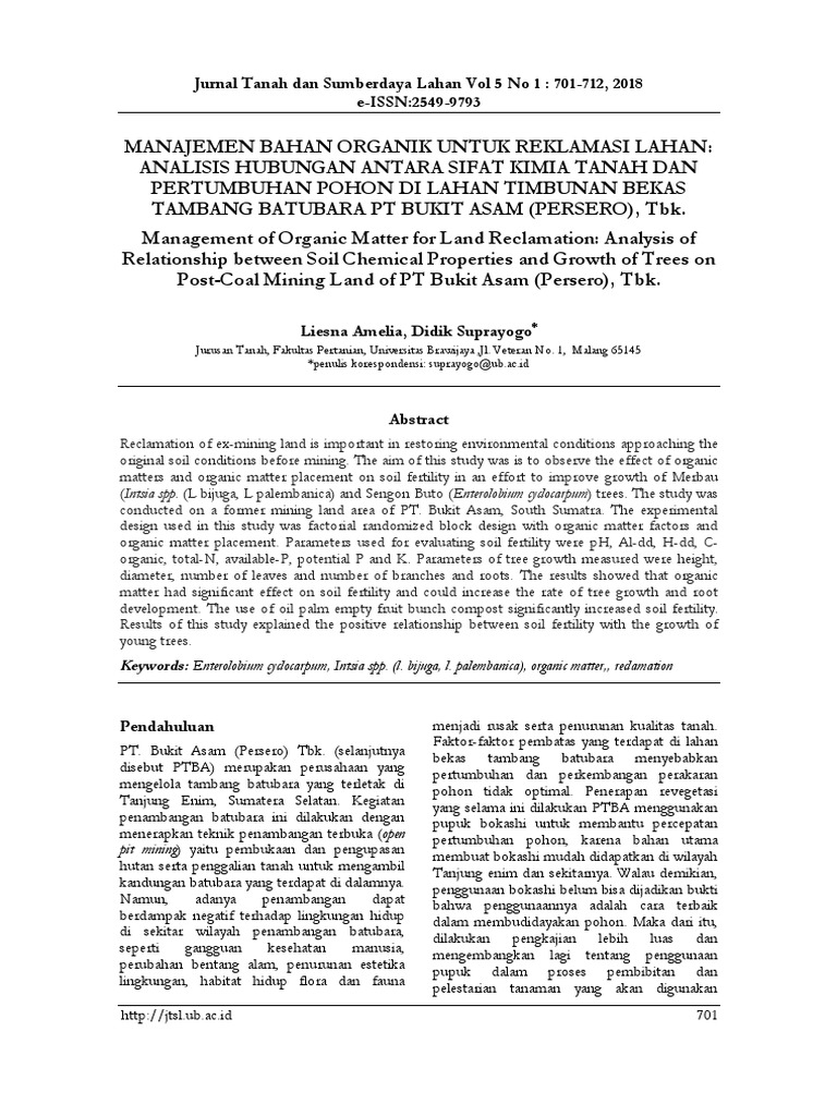 Jurnal Tanah Dan Sumberdaya Lahan Vol 5 No 1: 701-712, 2018 e-ISSN:2549 ...
