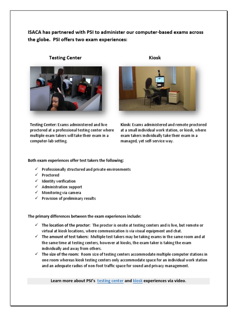 PSI Exam Experiences: Testing Center vs Kiosk | PDF