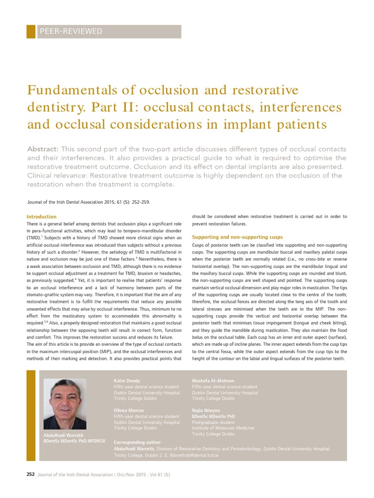 Occlusal Contacts and Interferences in Dentistry | PDF | Dental Implant ...