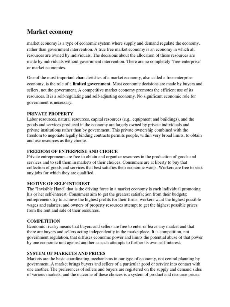 Market Economy Private Property PDF Market Economy Economics