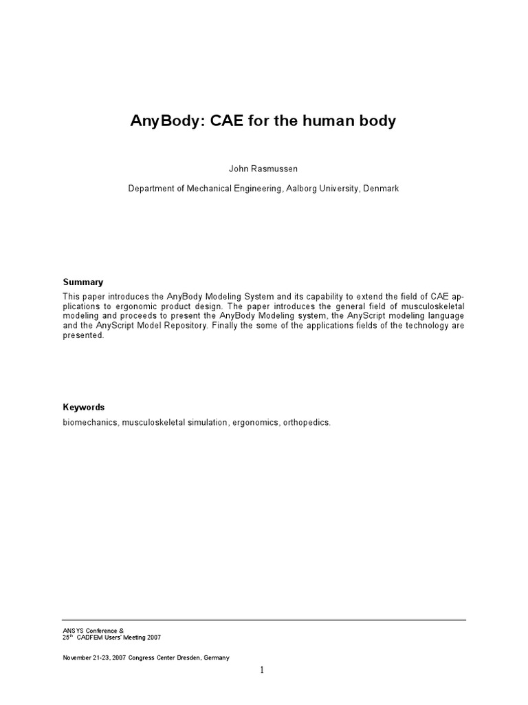 AnyBody: Ergonomic CAE Modeling System | PDF | Computer Simulation ...