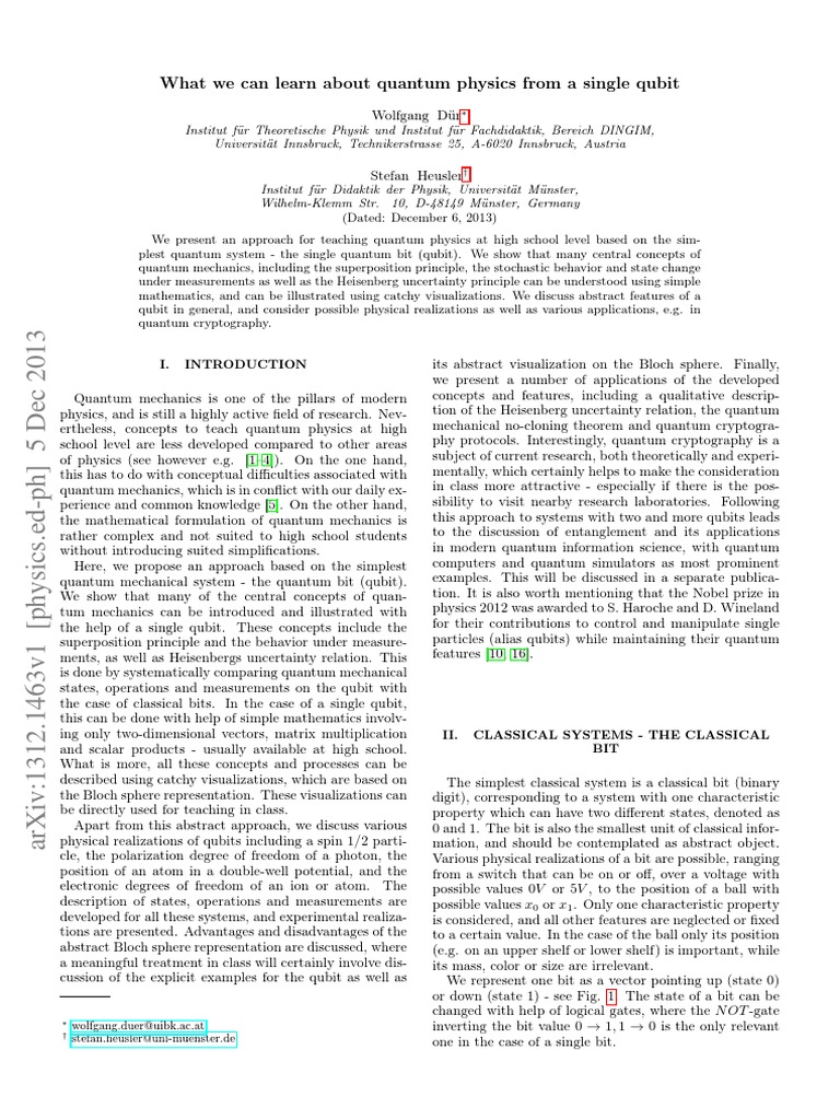 Teaching Quantum Physics with Qubits | PDF | Spin (Physics) | Quantum ...