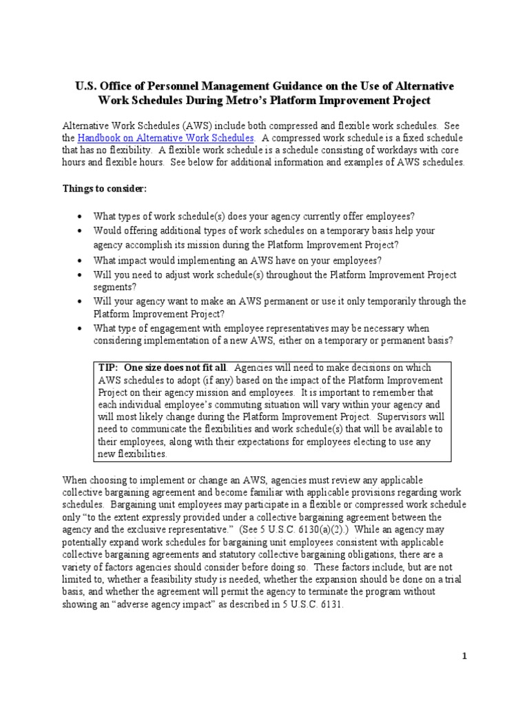 OPM Guidance on Telework/AWS for 2019 Metro Project