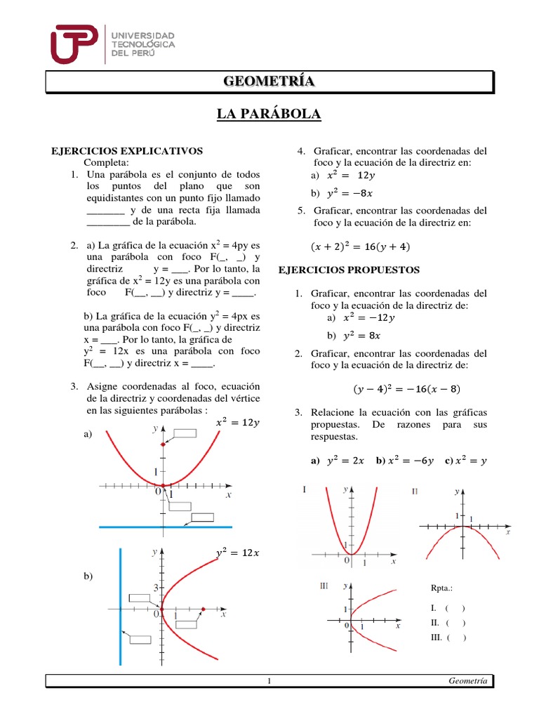 A02q Sem01 Ses02 Parabola Separata Pdf Objetos Matematicos Objetos Geometricos