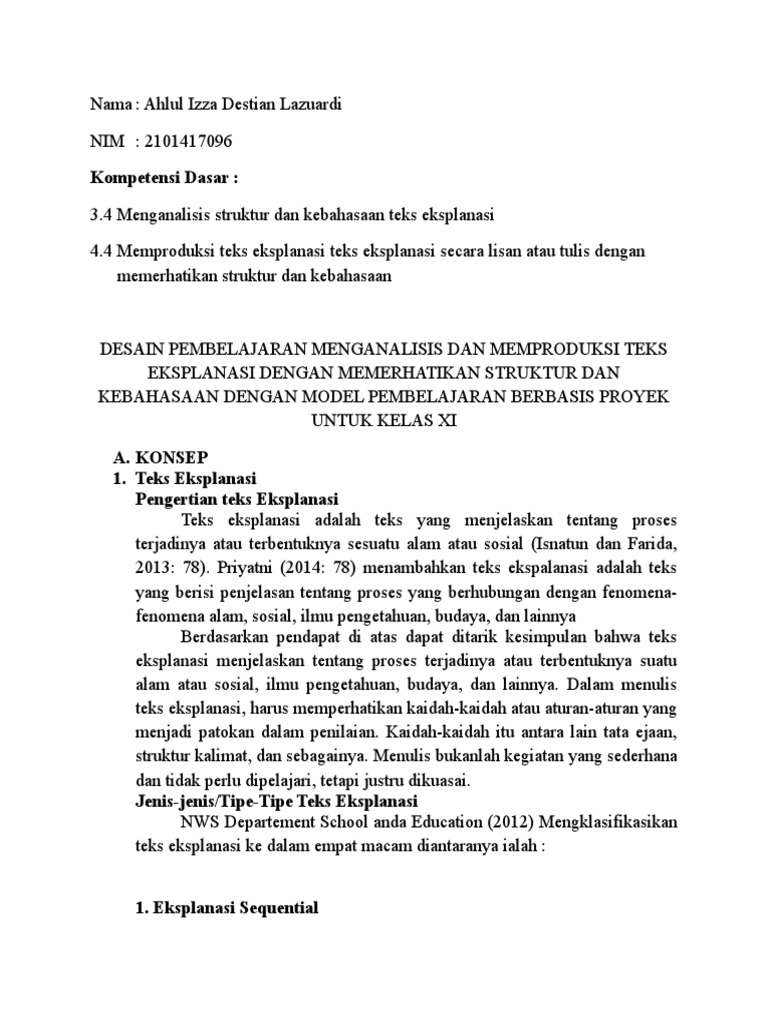 Desain Pembelajaran Menulis Teks Eksplanasi