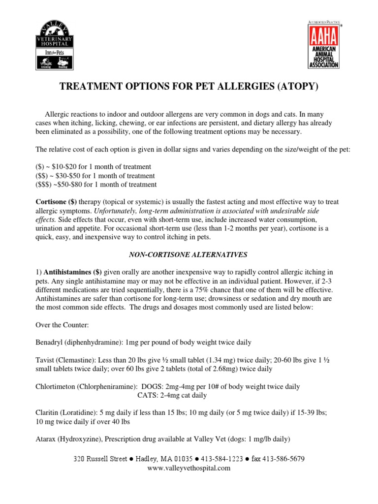 Treatment Options For Pet Allergy PDF Allergy Drugs