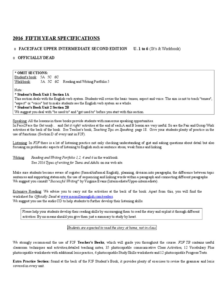 2016 Fifth Year Specifications PDF Paragraph English Language