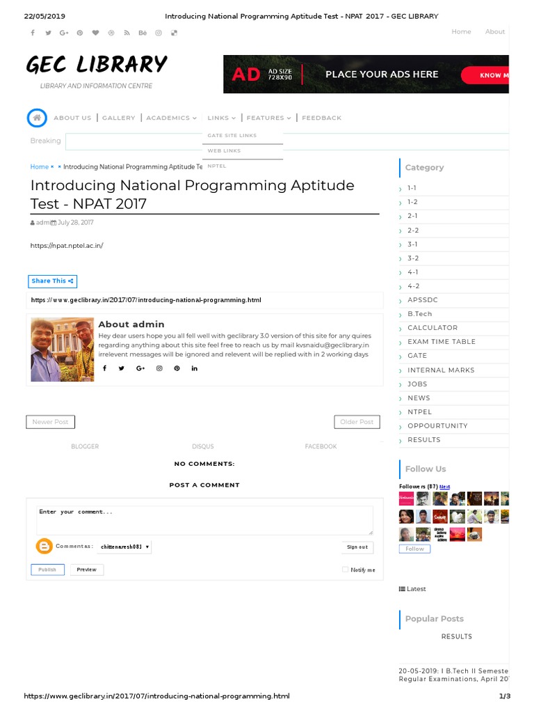 Introducing National Programming Aptitude Test - NPAT 2017 - GEC ...