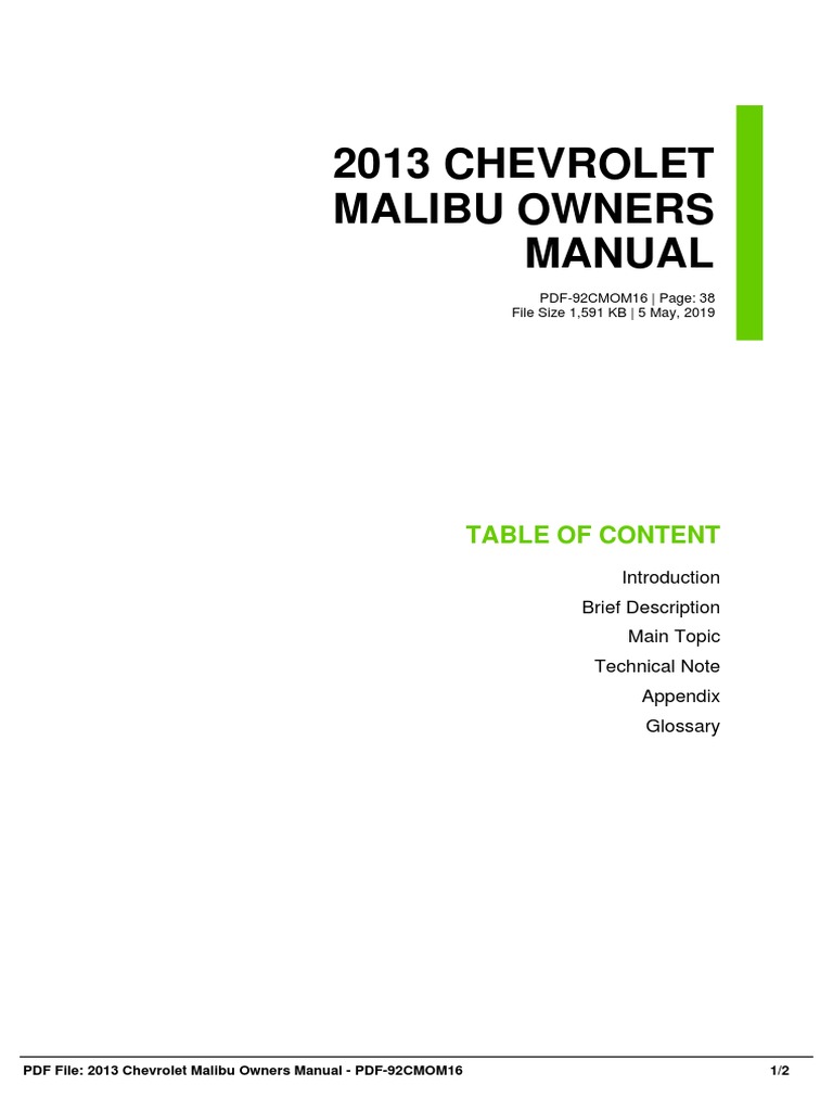 ID5e8c479962013 Chevrolet Malibu Owners Manual PDF Digital