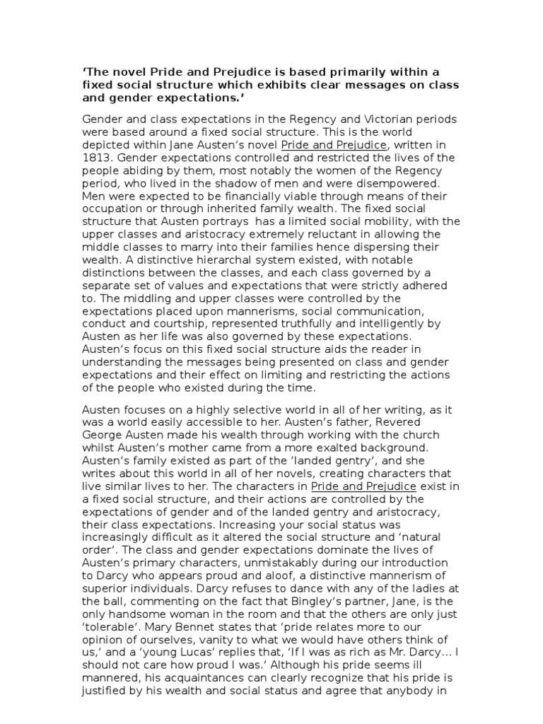 Class and Gender in Pride and Prejudice | PDF | Pride And Prejudice ...